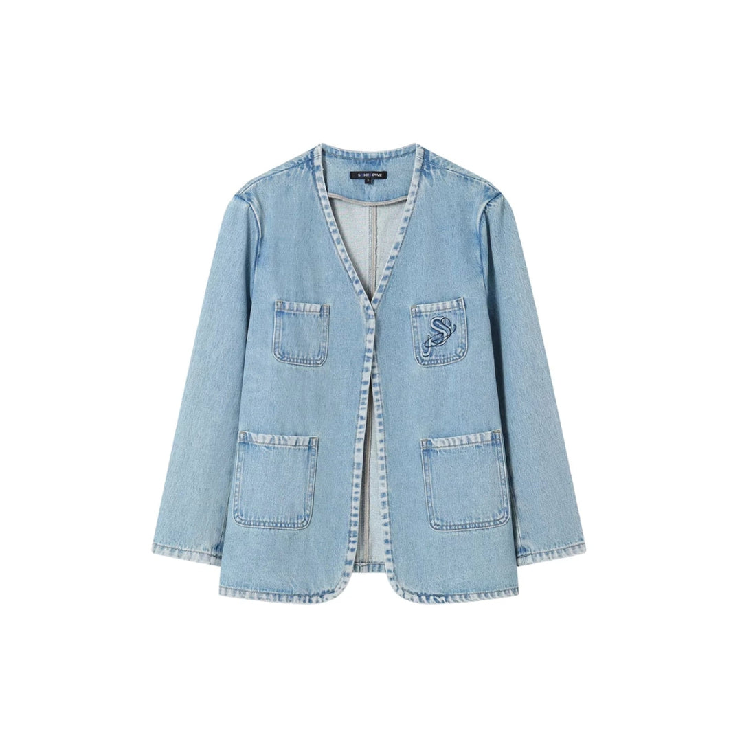 SomeSowe Logo Embroidery Washed Jacket Blue - Mores Studio