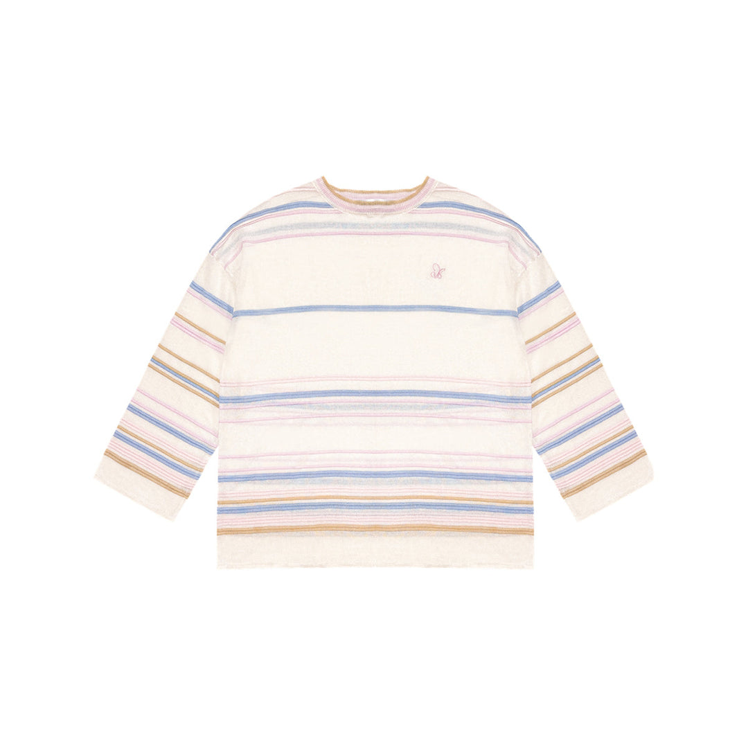 AsGony 3D Colorful Striped Casual L/S T-Shirt