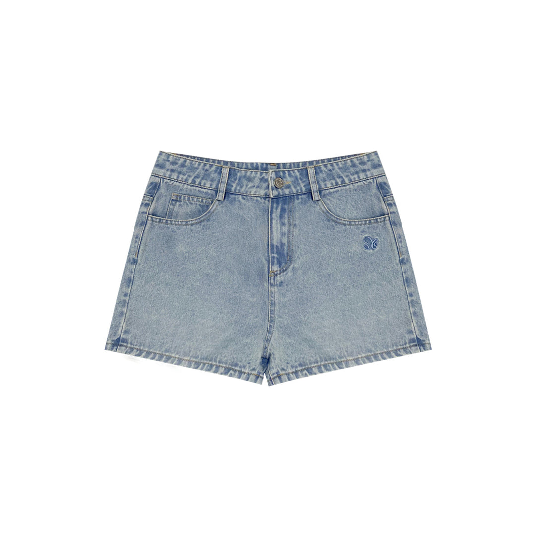 AsGony Bow Tie Embroidered Denim Shorts