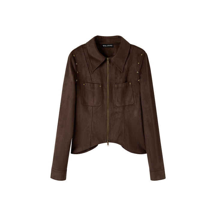 Via Pitti Rose Rivet Suede Leather Zipped Slim Shirt - Mores Studio