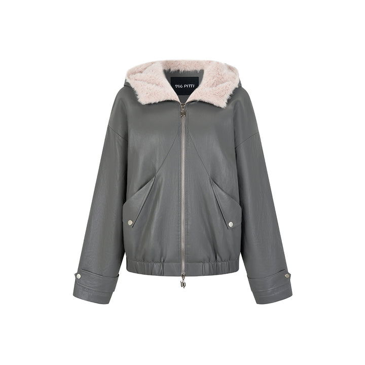 Via Pitti Heavy Eco-Fur Pu Leather Jacket Gray