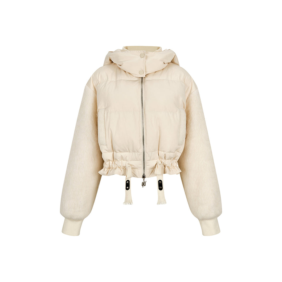 Via Pitti Drawstring Waist Fluffy Sleeve Down Jacket - Mores Studio