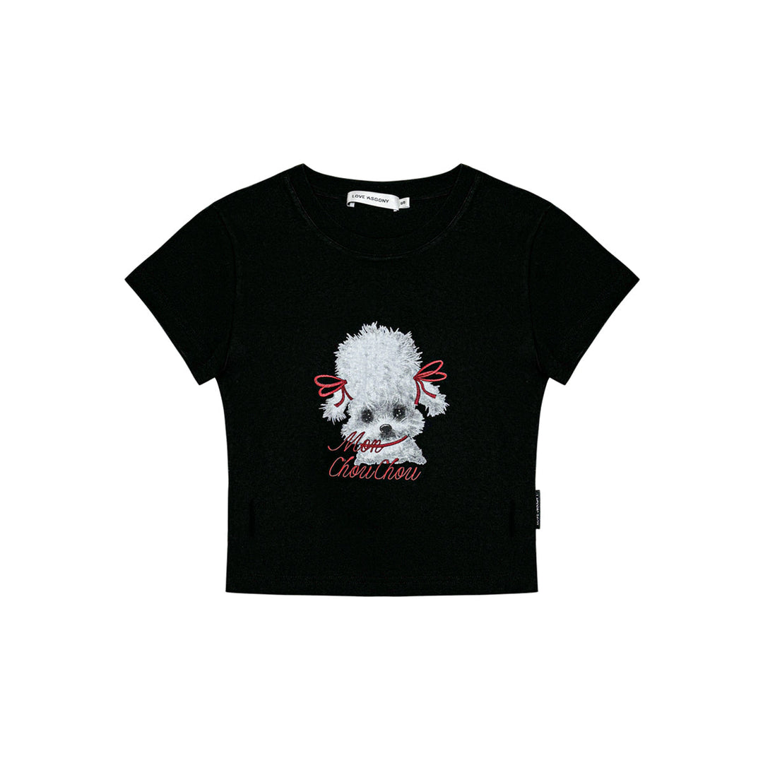 AsGony Puppy Printed Embroidery Slim T-Shirt