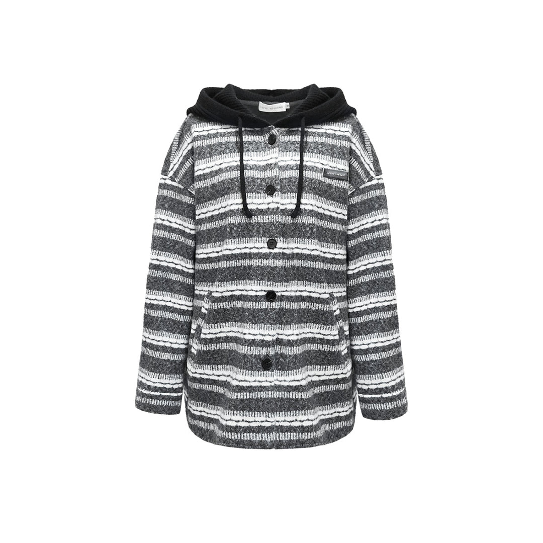 AsGony Striped Hooded Thicken Mid-Length Coat