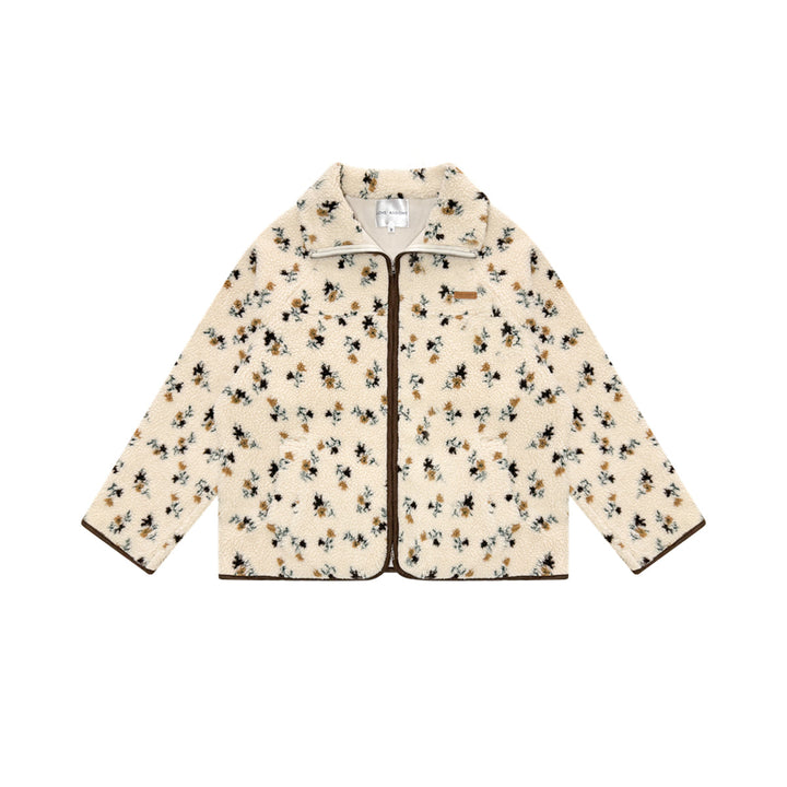 AsGony Retro Floral Lapel Woolen Padded Jacket